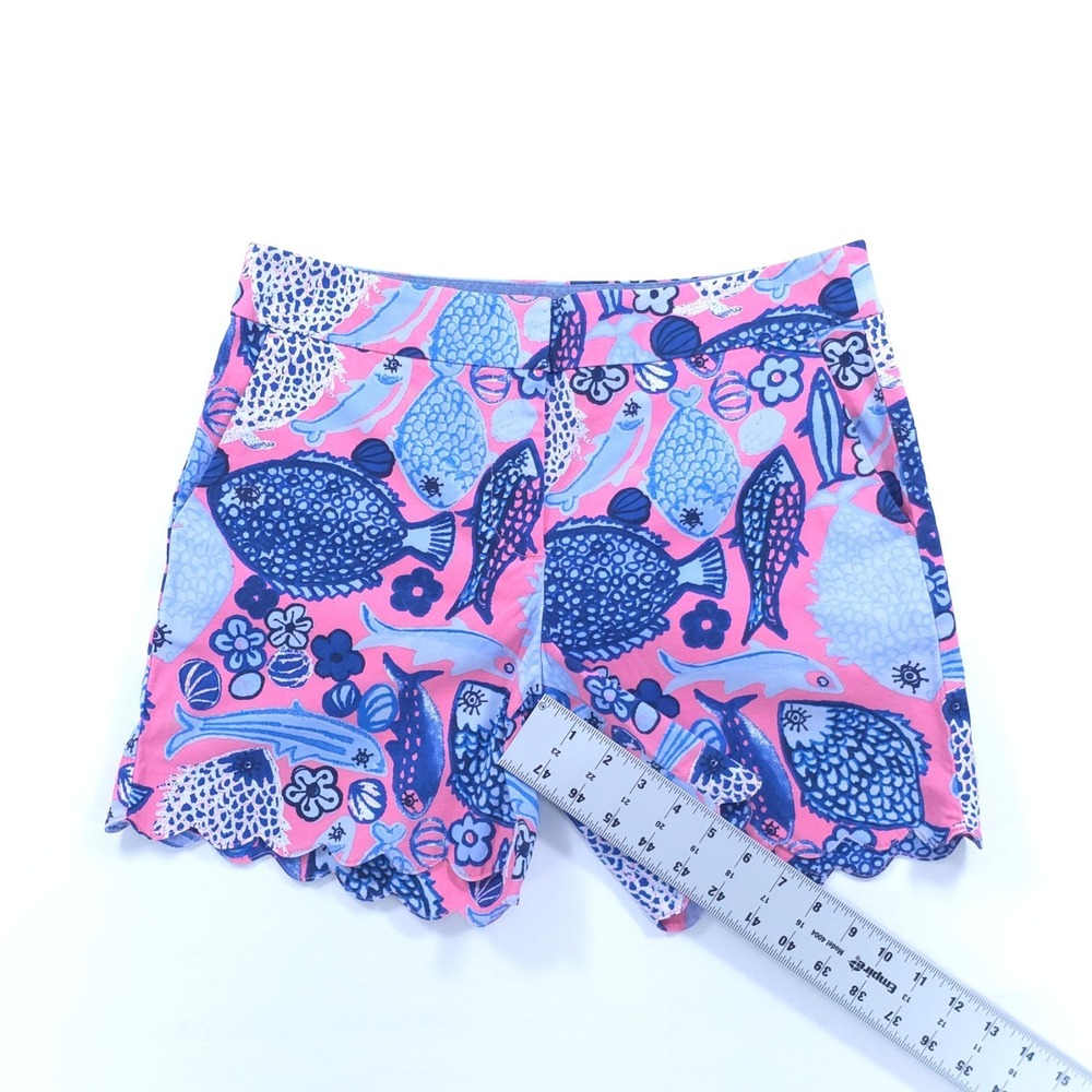 Talbots Womens Shorts Size 2 Pink Blue‎ Fish Print Scalloped Hem Chino - Picture 4 of 9